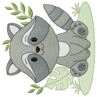 Safari Raccoon Scene Embroidery Design 3 Sizes Free Download