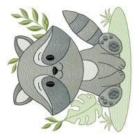 Safari Raccoon Scene Embroidery Design 3 Sizes Free Download