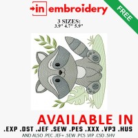 Safari Raccoon Scene Embroidery Design 3 Sizes Free Download