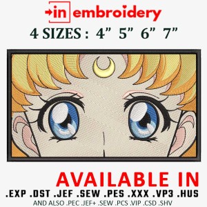 Sailor Moon Blue Eyes Yellow Hair Embroidery Design 4 Sizes