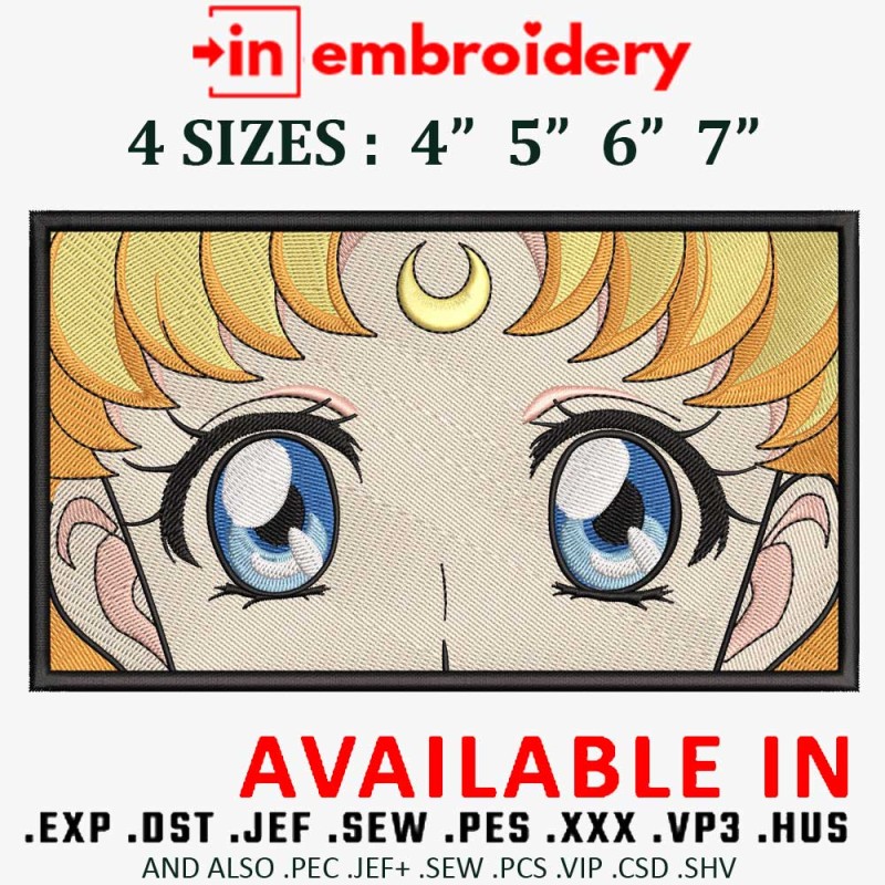 Sailor Moon Blue Eyes Yellow Hair Embroidery Design 4 Sizes