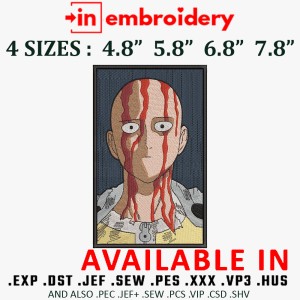 SERIOUS SAITAMA BLOOD Embroidery Design 4 Sizes