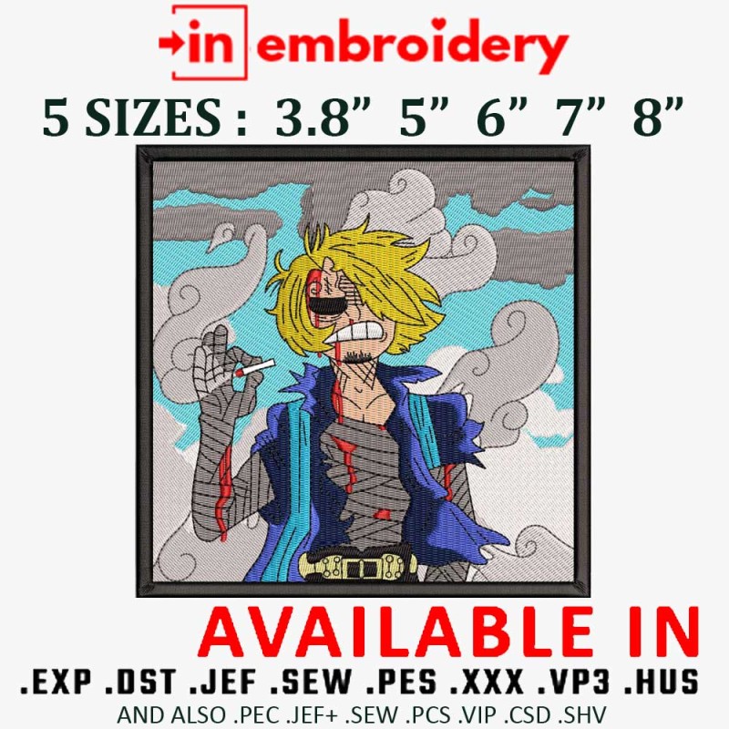 Sanji Smoker Embroidery Design 5 Sizes