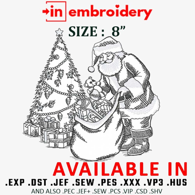 Santa Gift Bags Christmas Embroidery Design