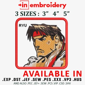 Street Fighter Ryu Embroidery Design 3 Sizes