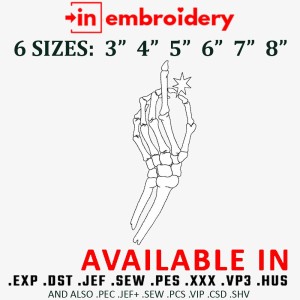 Skeleton Hand Embroidery Design 6 Sizes