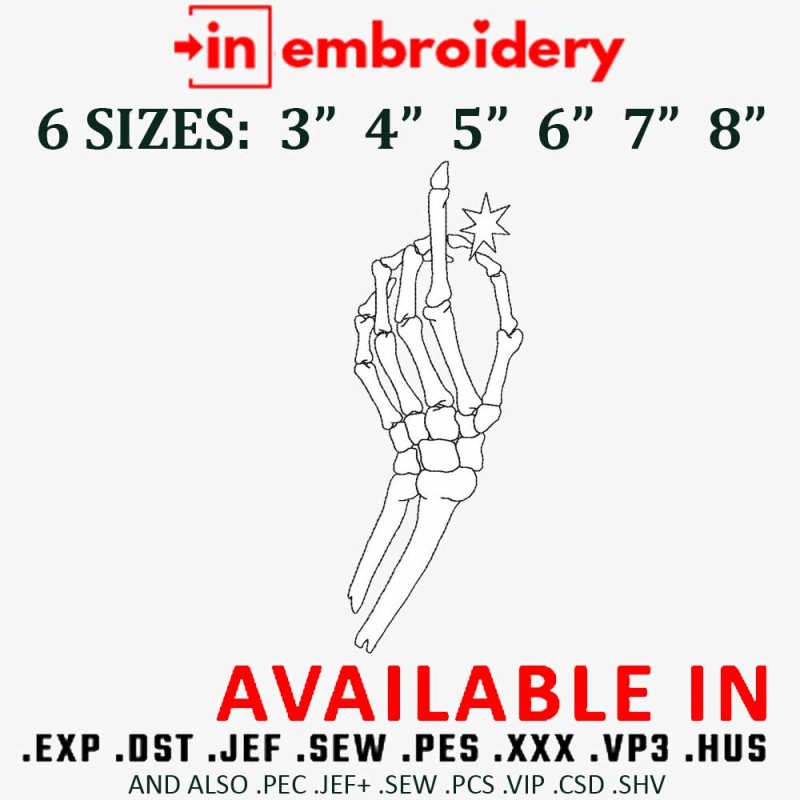 Skeleton Hand Embroidery Design 6 Sizes