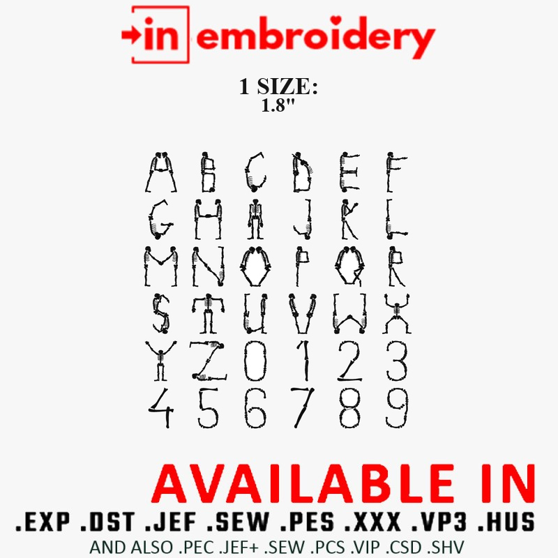 Skeleton Alphabet Halloween Embroidery Font