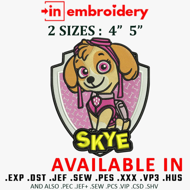 Skye from Paw Patrol Embroidery Designs 2 Sizes