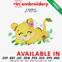 Sleeping Lioness with Flowers Embroidery Design 3 Sizes Free Download