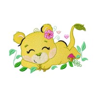 Sleeping Lioness with Flowers Embroidery Design 3 Sizes Free Download