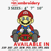 Super Mario Car Embroidery Design 3 Sizes