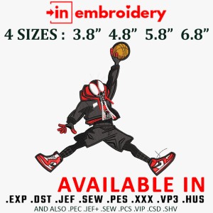 Spider Black Basketball Man Embroidery Design 4 Sizes