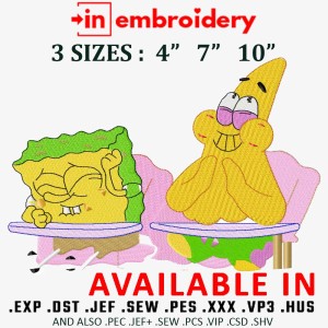 Sponjbob and Star Embroidery Design 3 Sizes