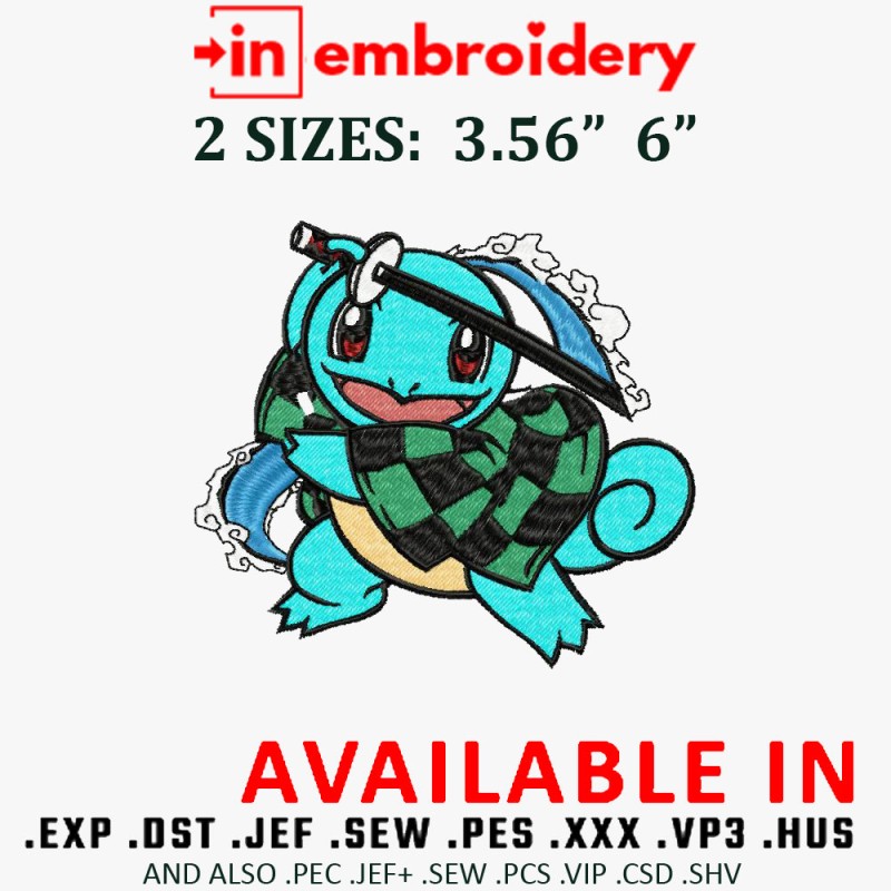 Pokemon Squirtle Embroidery Design 2 Sizes