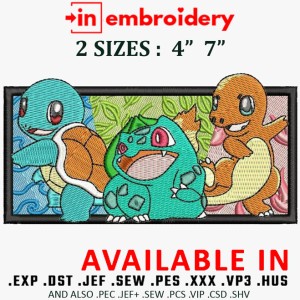 Bulbasaur Charmander Squirtle Embroidery Design 2 Sizes