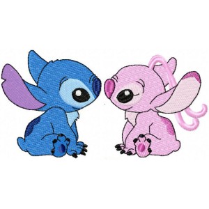 Stitch and Angel Lovers Embroidery Design 3 Sizes