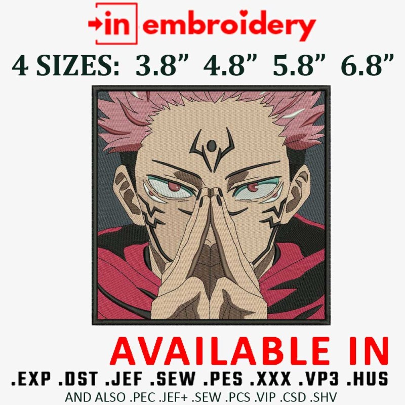 Jujutsu Kaisen Sukuna Pose Box Embroidery Design 4 Sizes