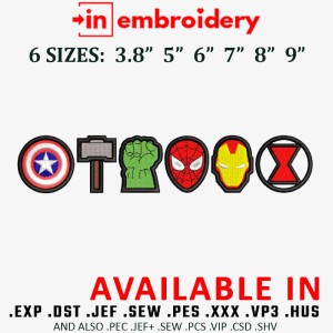 Marvel Superheros Logo Embroidery Design 6 Sizes