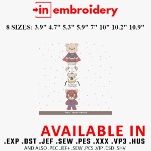 Superhero Teddy Bear Embroidery Designs 8 Sizes Superhero Teddy Bear Embroidery Designs 8 Sizes