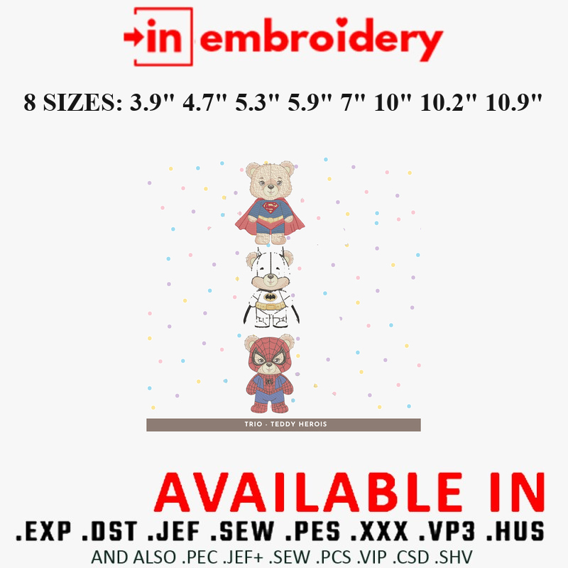 Superhero Teddy Bear Embroidery Designs 8 Sizes