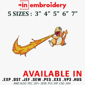 Swoosh x Charmander Fire Embroidery Design 5 Sizes