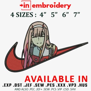 Swoosh Girl ZeroTwo Embroidery Design 4 Sizes