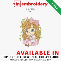 Sweet Girl with Teddy Bear Embroidery Design Free Download
