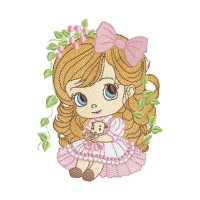 Sweet Girl with Teddy Bear Embroidery Design Free Download