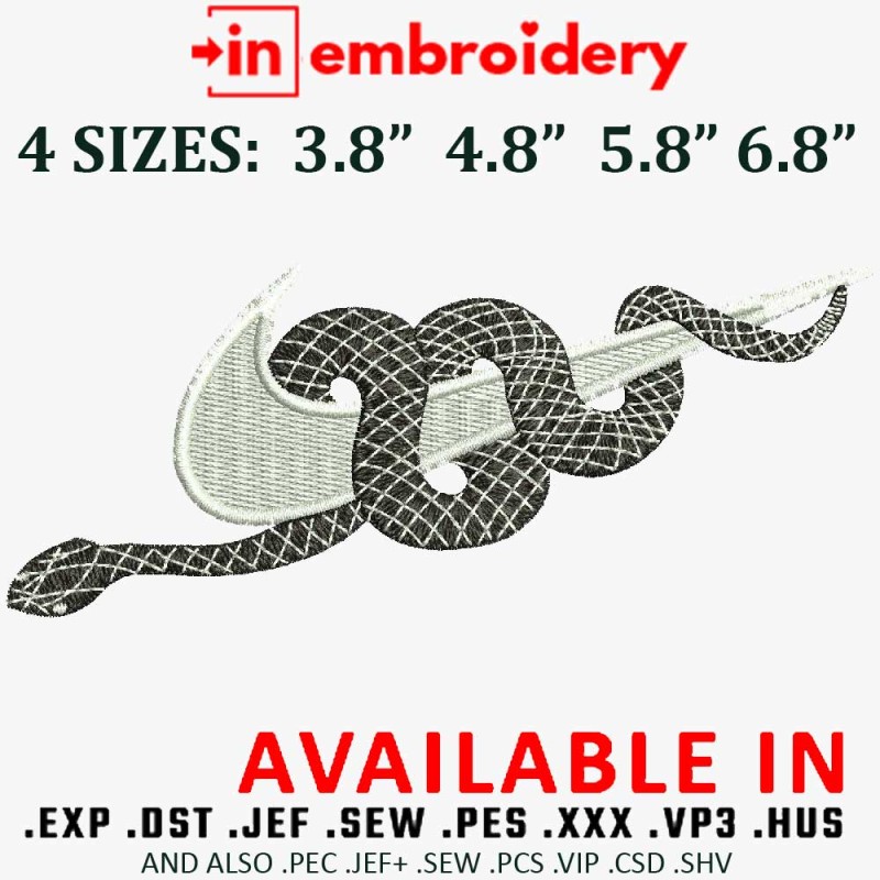 Swooch snake Embroidery Design 4 Sizes