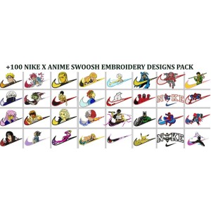 +100 Swoosh X Anime Embroidery designs