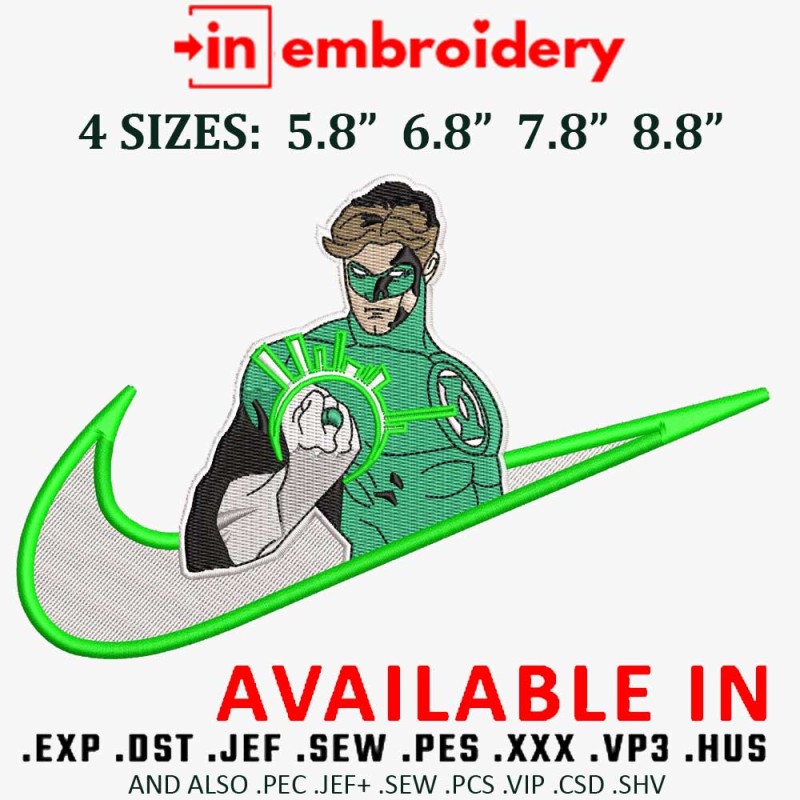 Swoosh GREEN LANTERN Embroidery Design 4 Sizes