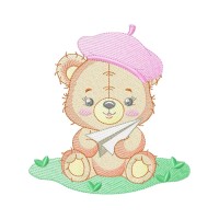 Teddy Bear with Paper Plane Embroidery Design 6 Sizes Free Download