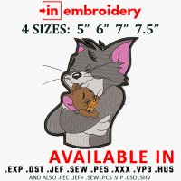Tom & Jerry hug Embroidery Design 4 Sizes