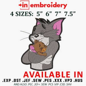 Tom & Jerry hug Embroidery Design 4 Sizes