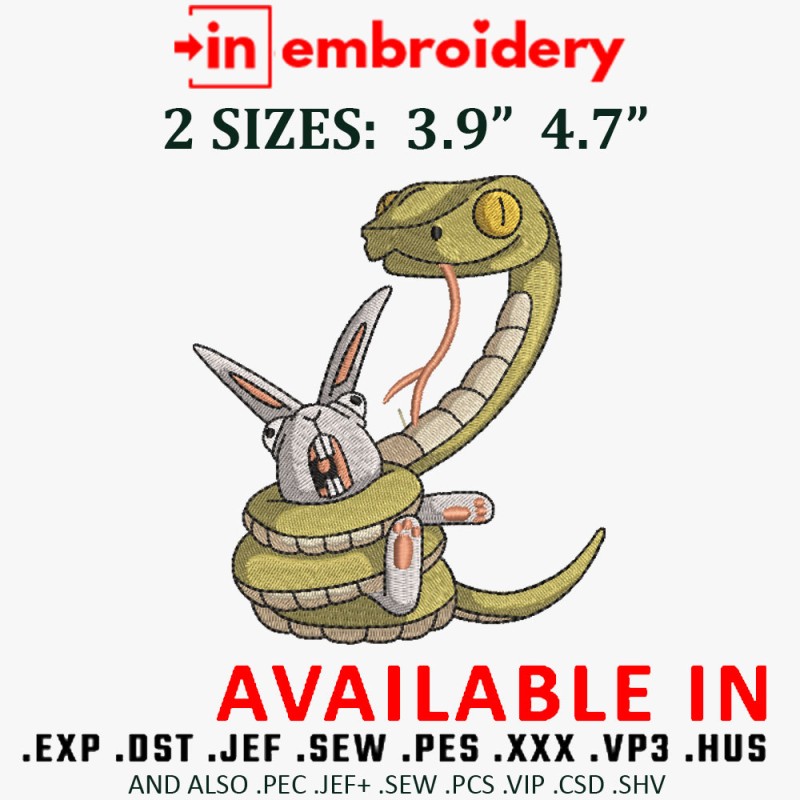 Rabbit and Snake Embroidery Design 2 Sizes