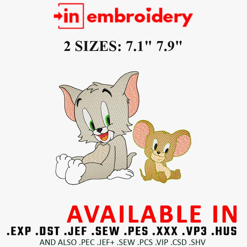 Tom Cat Tom and Jerry Embroidery Designs 2 Sizes