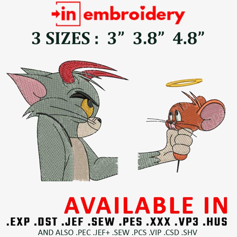 Tom & Jerry Couple 2 Design's Parts Embroidery Design 3 Sizes