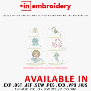 Under the Sea Girl Embroidery Designs 21 Sizes Under the Sea Girl Embroidery Designs 21 Sizes