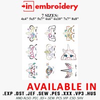 Unicorn Face Embroidery Designs 7 Sizes