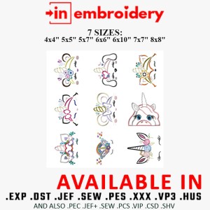 Unicorn Face Embroidery Designs 7 Sizes