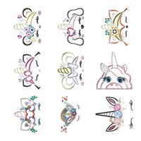 Unicorn Face Embroidery Designs 7 Sizes