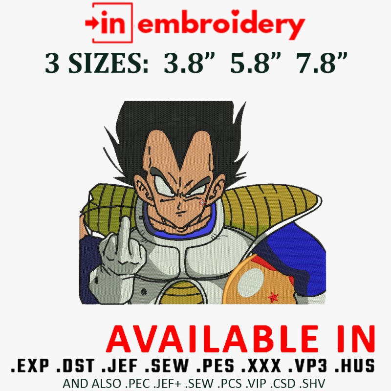 Vegeta Finger Embroidery Design 3 Sizes