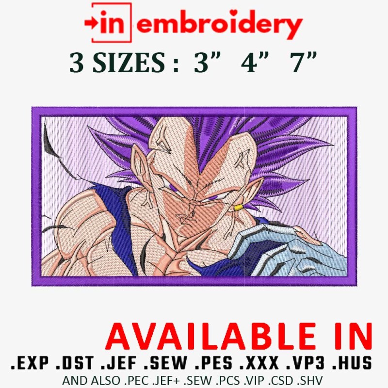 Vegeta Angry Purple Embroidery Design 3 Sizes