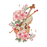 Violin Cherry Blossom Embroidery Design 6 Sizes Free Download