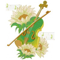 Violin Sunflower Embroidery Design 6 Sizes Free Download