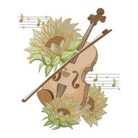 Violin Sunflower Embroidery Design 6 Sizes Free Download