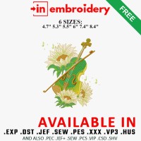 Violin Sunflower Embroidery Design 6 Sizes Free Download