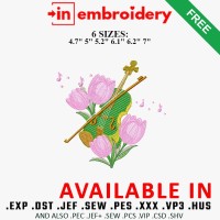 Violin Tulip Embroidery Design 6 Sizes Free Download