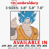 Goku Blue Hair Embroidery Design 3 Sizes